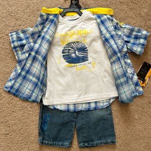 Akademiks 3-Piece Outfit Toddler Boys Jeans Tee Button Down